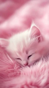Sleeping pink and white kitten in soft monochrome blur
