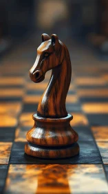 Stately wooden chess knight stands ready for a clever game