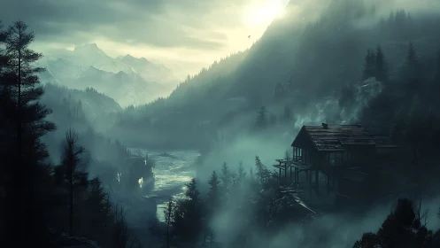 Misty Mountain Valley Cabin at Dawn