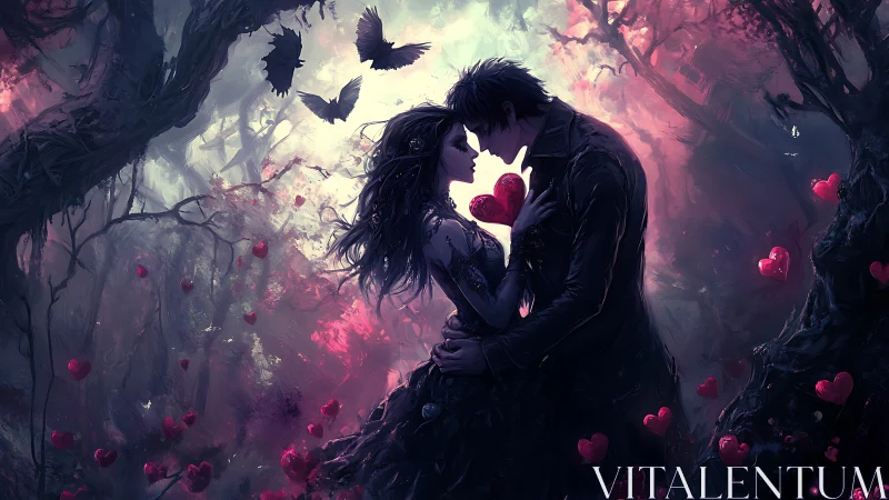 Dark Romance in Ethereal Forest Setting.
