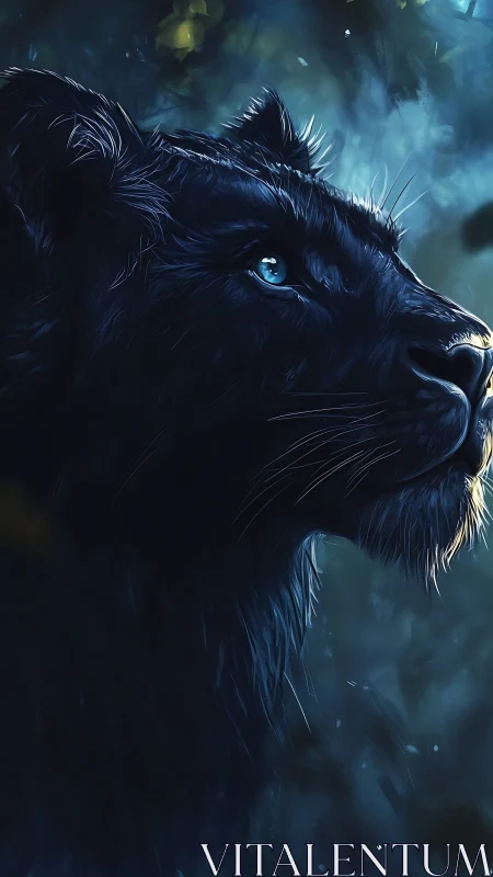 Dark Feline Predator: Luminous Eyes Through Ethereal Mist.