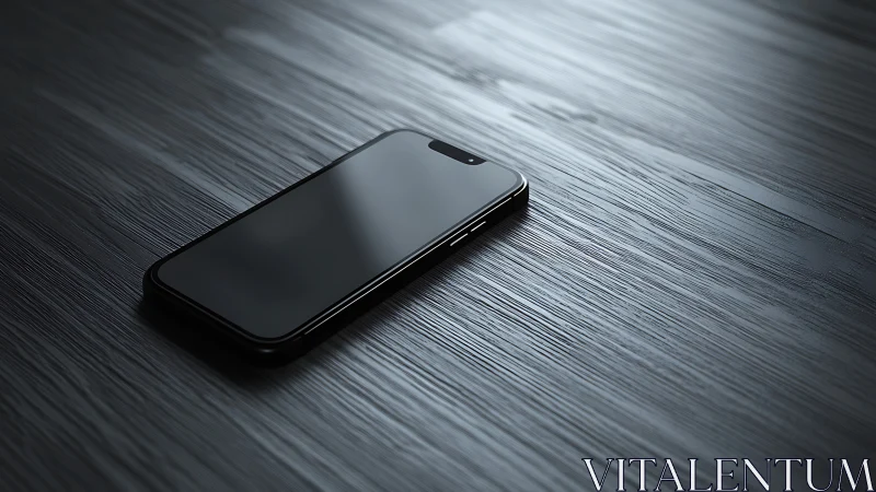 Minimal smartphone on brushed metal surface with precise depth rendering.