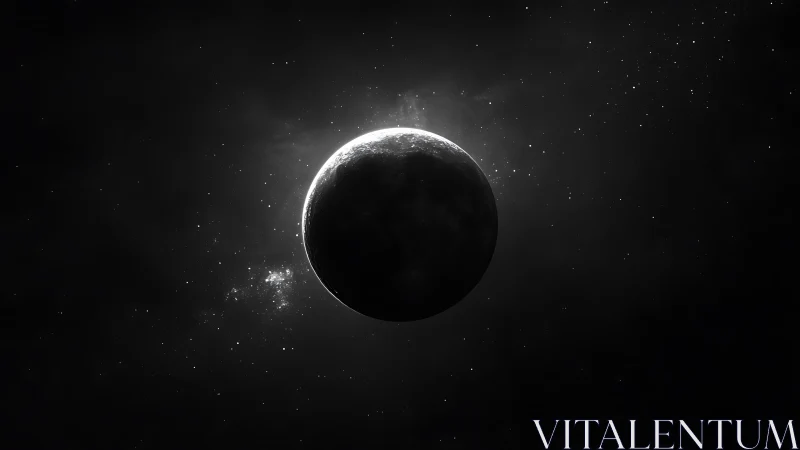 Crescent-lit planet drifts in deep space amid ethereal starlight