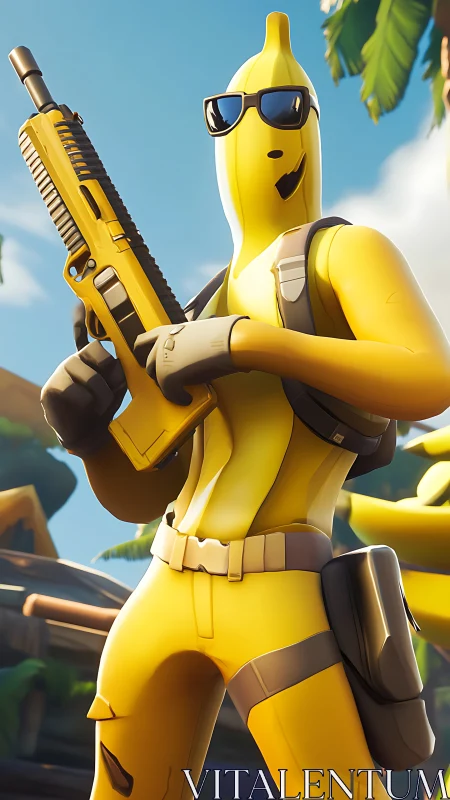 Sun-soaked banana commando grins through tropical crossfire