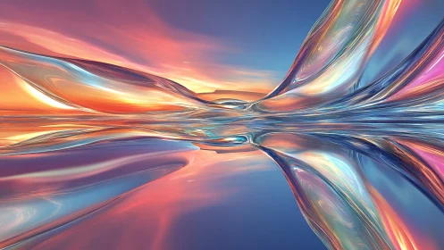 Chromatic liquid horizon forms mirrored abstract light corridor