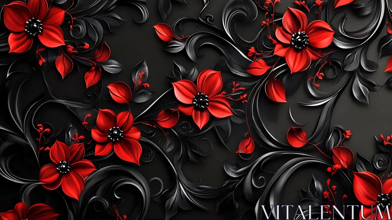 Vivid Vermillion Blossoms Dance Through Shadow's Ornate Theatre