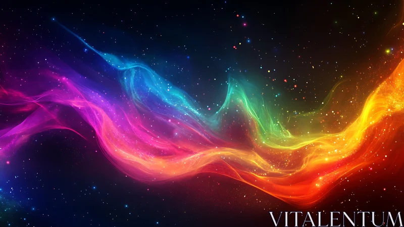 Prismatic nebula stream arcs through deep starfield void