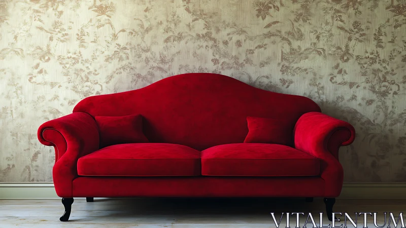 Cozy red velvet sofa invites relaxed, stylish living moments