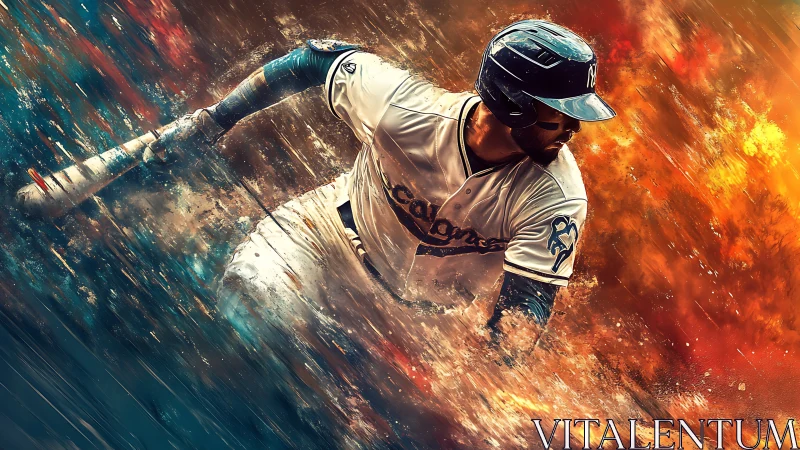 Blazing slide of the baseball warrior through painted firestorm.