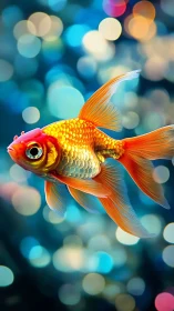 Vivid goldfish against soft bokeh underwater backdrop.