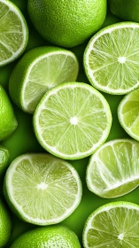 Cross-sections of green limes arranged in dense layout.