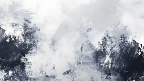 Monochrome abstract peaks cut through veiled misted light.