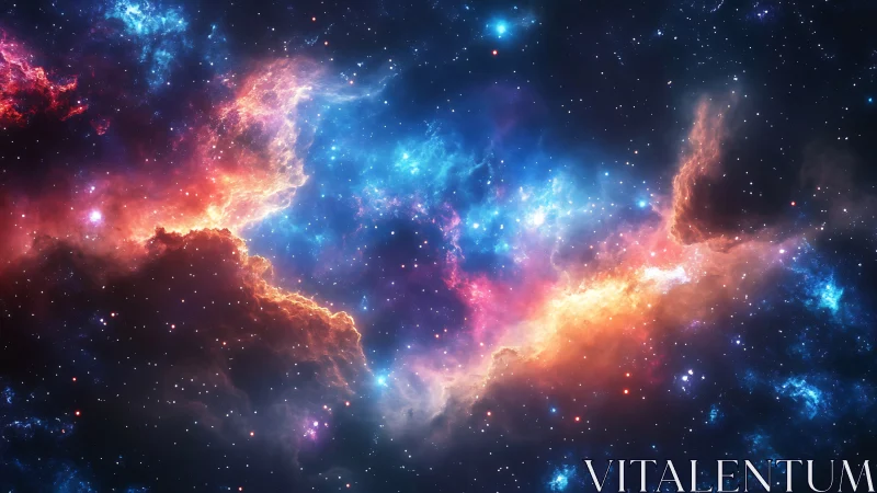 Radiant cosmic nebula glowing with soft pink, blue, and gold light.