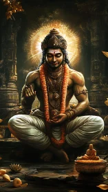 Radiant sage in golden temple calm and quiet blessing.