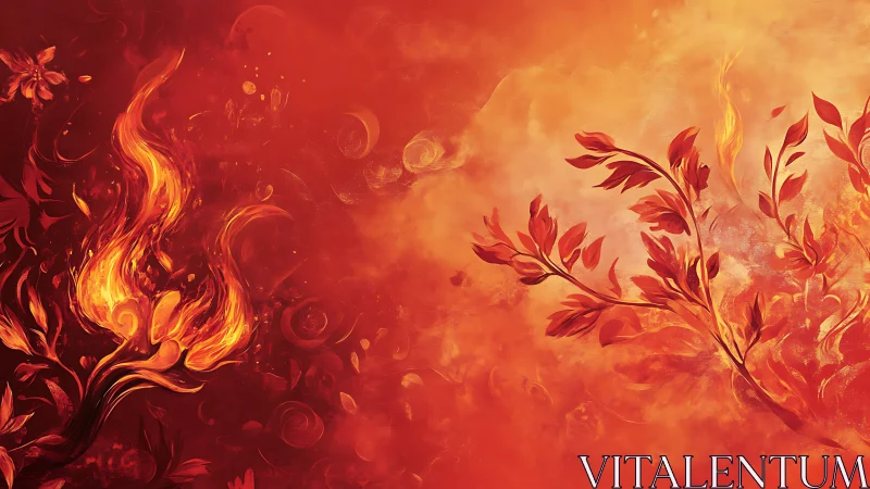 Fiery Floral Composition With Ethereal Flame Effects.