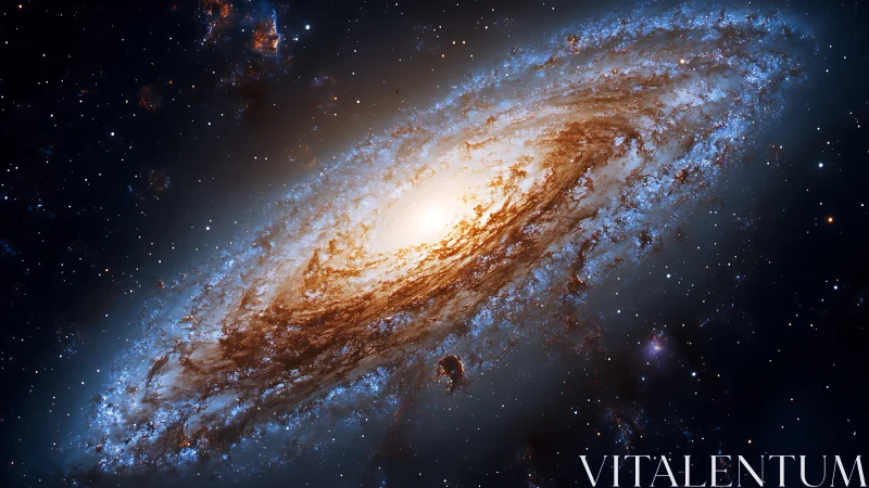 Spiral galaxy rendered with bright core and dense star field