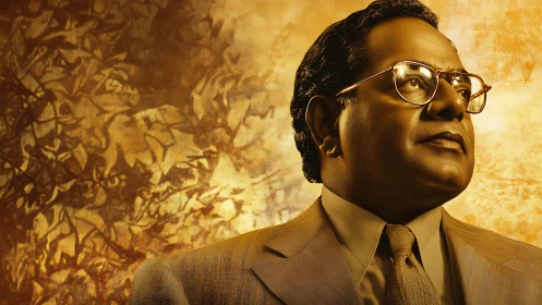 High contrast digital portrait of suited man against textured gold field