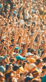 Sunlit crowd surges upward in a sea of jubilant hands