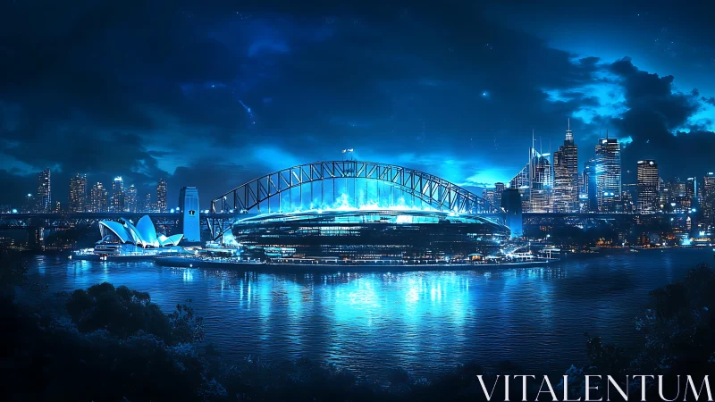 Neon tide over a futuristic harbor city wrapped in glow.