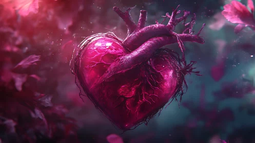 Glowing Bioluminescent Heart with Branching Vessel Networks