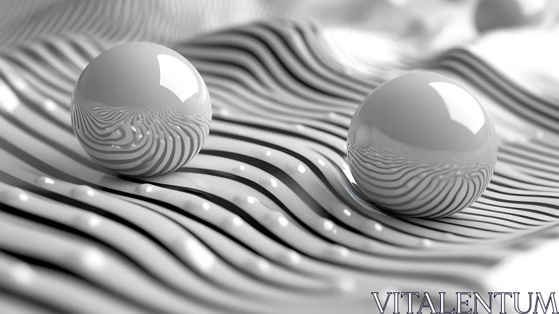 Gentle glassy spheres drifting across soft striped waves.