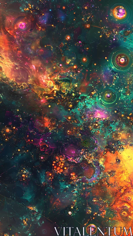 Multicolored abstract cosmic field with clustered light forms.