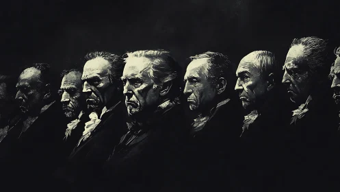 Monochrome elder statesmen portraits in stark lateral profile