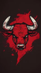 Red bull head illustration with bold splatter background.