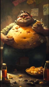 Messy muffin break with a delightfully satisfied snacker.