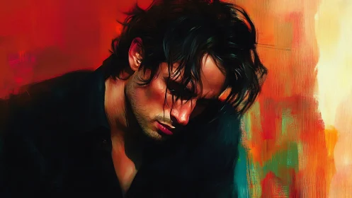 Male portrait against abstract warm multicolored background.