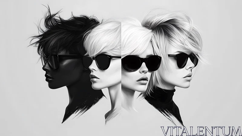 Monochrome triptych of stylized female profiles with gradient lighting