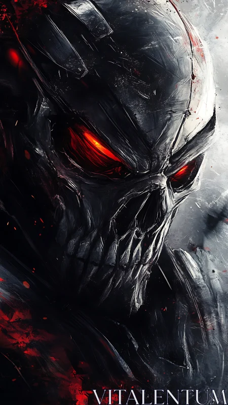 Cybernetic skull warrior rendered with high-contrast brush textures