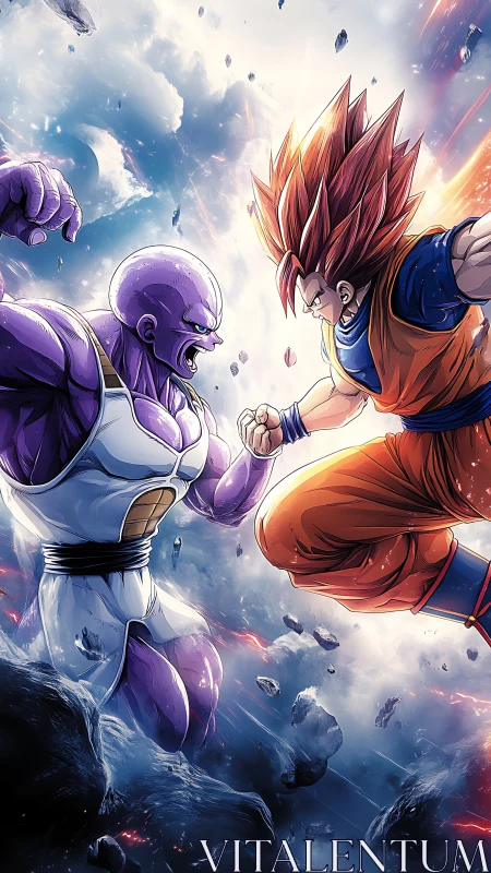 Dynamic anime battle composition with atmospheric depth rendering.