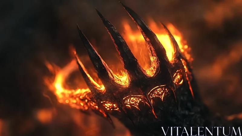 Metallic artifact with thermal illumination against dark background.