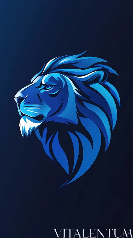 Blue stylized lion head illustration uses layered gradients