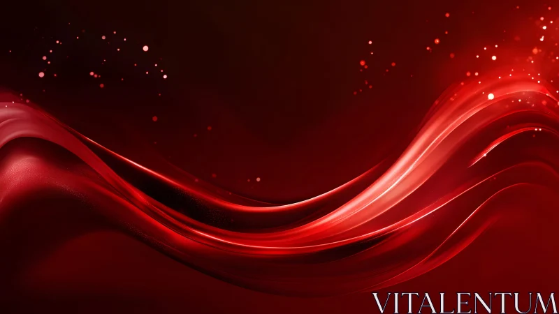 Flowing Red Abstract Wave With Sparkles, Digital Art Style.