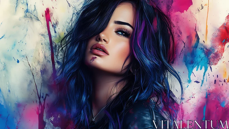 Neon-tipped midnight muse leans into the splattered storm