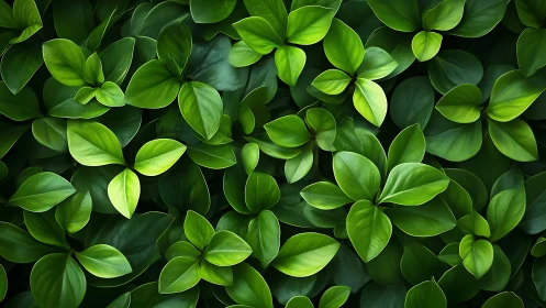 Dense cluster of overlapping green foliage leaves pattern.