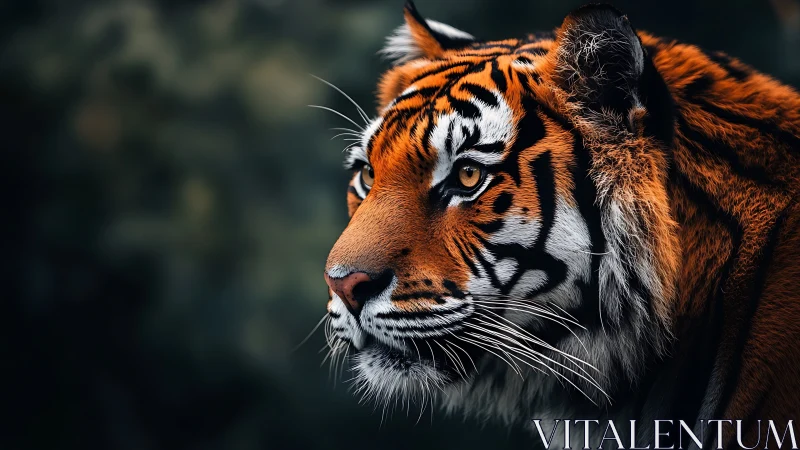 Side-profile tiger portrait with high-frequency fur detail.