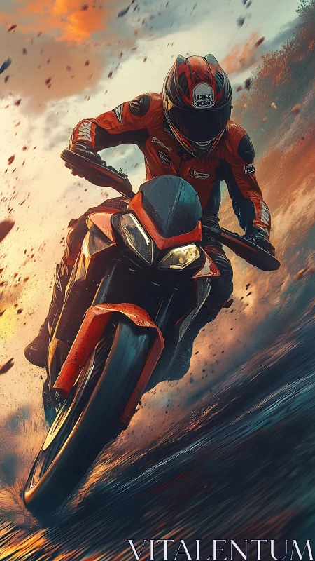 Dynamic low-angle superbike render captures high-speed drift