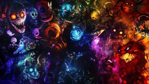 Wild neon monsters swirl in a chaotic, colorful nightmare