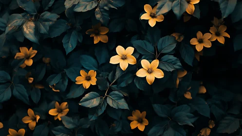 Golden Blossoms Dance Through Deep Twilight.