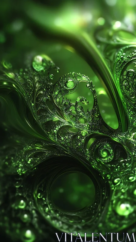 Emerald fractal vortex forms luminous swirling organic tunnel