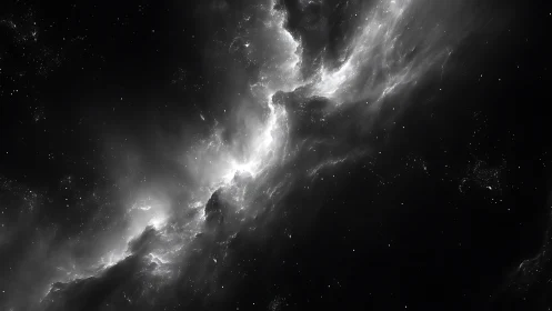 Monochrome interstellar nebula with dense starfield band.