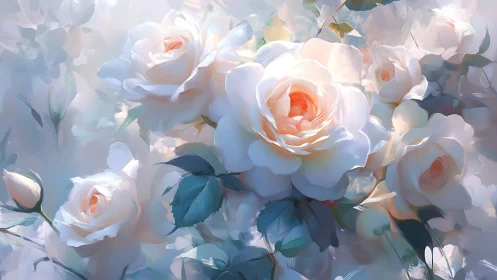 Soft Peach Roses in Golden Sunlight. Digital Study.