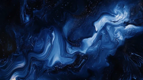 Midnight indigo fluid nebula with swirling luminous flows.