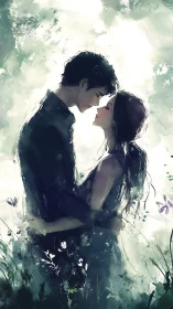 Two souls luminescent: intimate portrait in verdant abstraction.