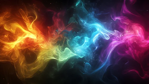 Multicolor energy-like wisps on dark abstract background.