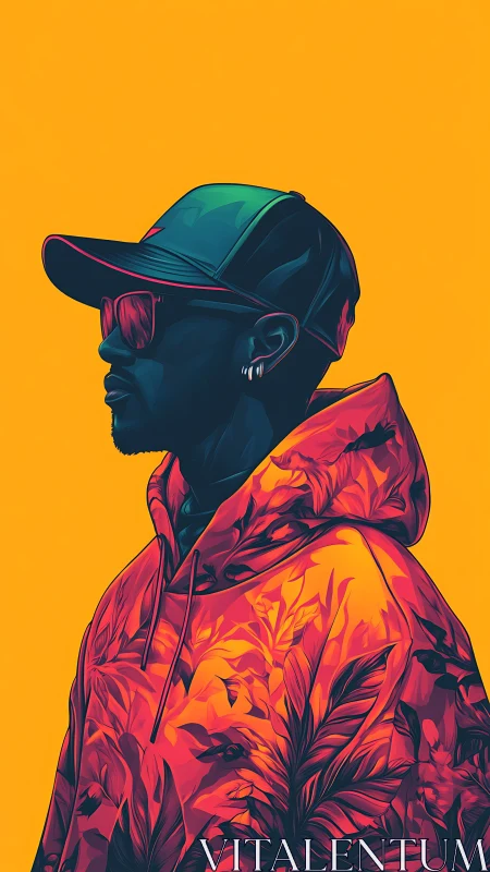 Cool streetwear portrait glowing with bold tropical color.