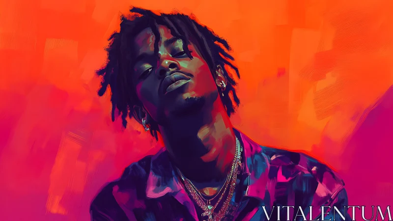 Vibrant digital portrait of confident man in neon hues.